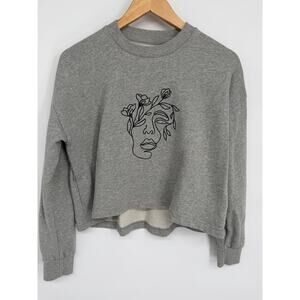 Happy Earth Sweatshirt Women’s Small She Blooms Organic Embroidered Gray Cropped